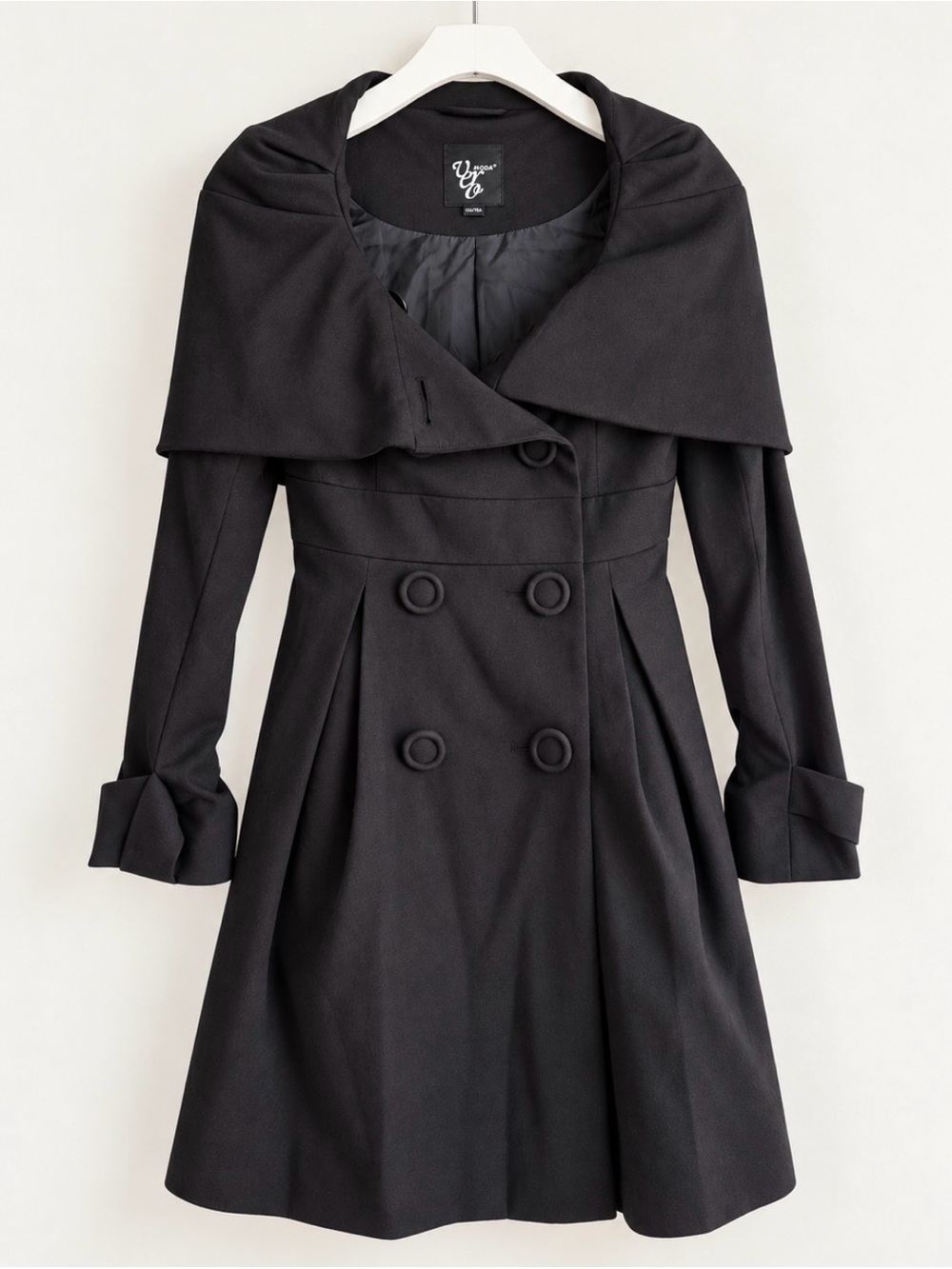 Vero Moda Black Hooded Fit & Flare Double Breasted Coat XS 34 - Picture 2 of 7